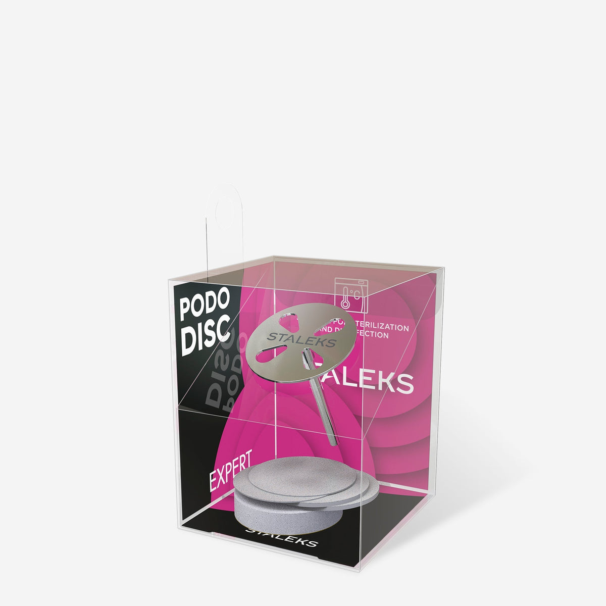 Pododisco Staleks Expert M de 20 mm en su caja con el juego de 5 limas desechables grano 180