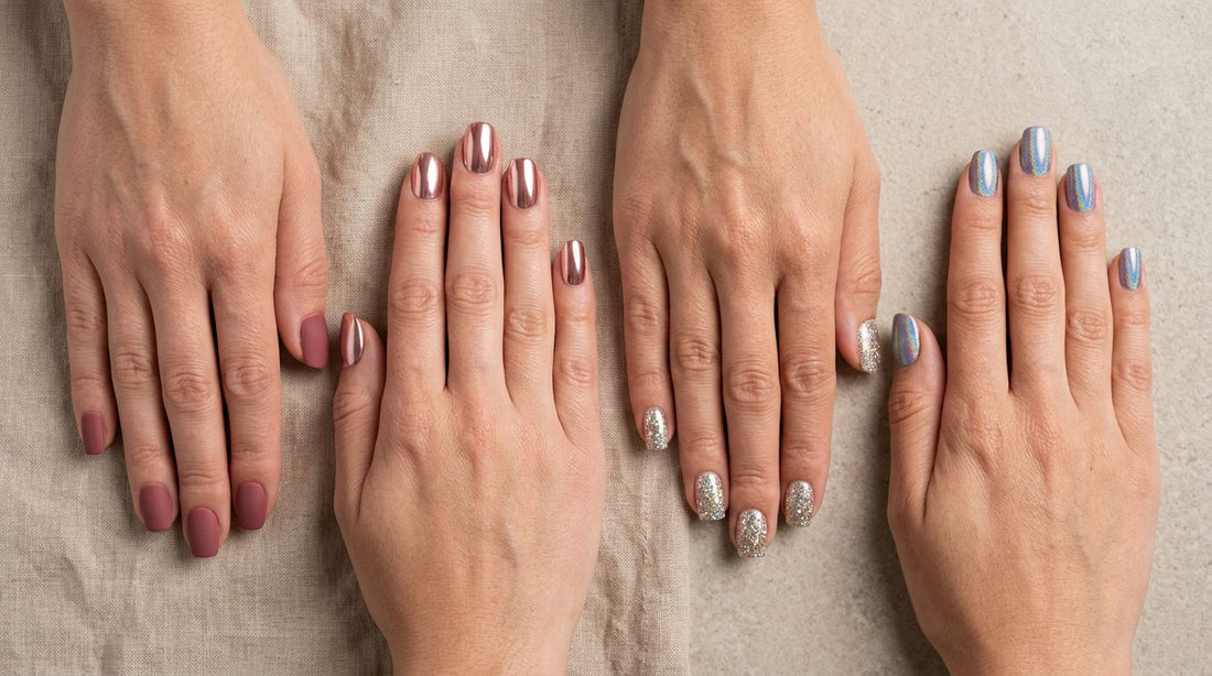 Los 7 acabados de uñas más buscados 2026: mate, espejo, glitter y holográfico
