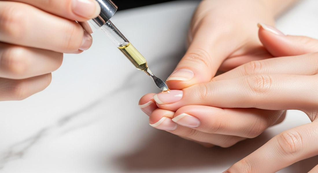 Cuidado profesional de cuticulas: empuje y nutricion con aceite de cuticulas en salon de uñas