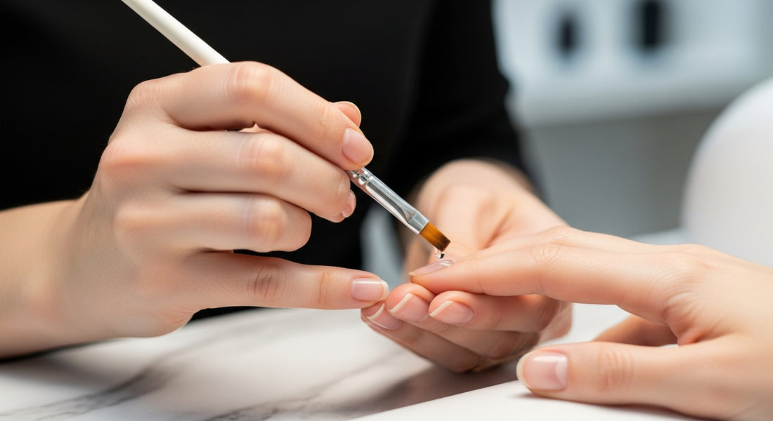 Nail prep profesional: aplicacion de deshidratador antes de manicura semipermanente para mejor adherencia