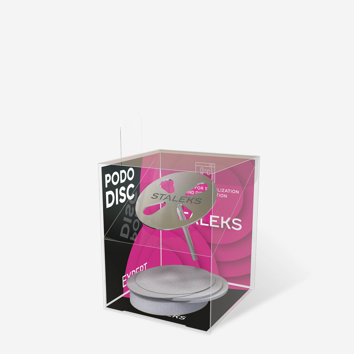 Pododisco Staleks Expert L de 25 mm en su caja con el juego de 5 limas desechables grano 180