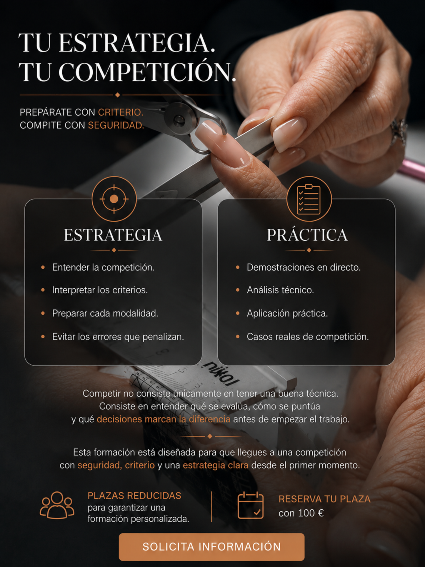 Programa del curso Competition Training: estrategia, criterios de evaluación y experiencia práctica para competiciones de uñas