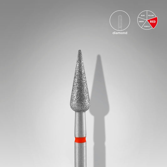 Staleks Fresa diamantada para piel "pera" puntiaguda roja EXPERT diámetro 4 mm/ parte útil 12 mm (divisible por 10)