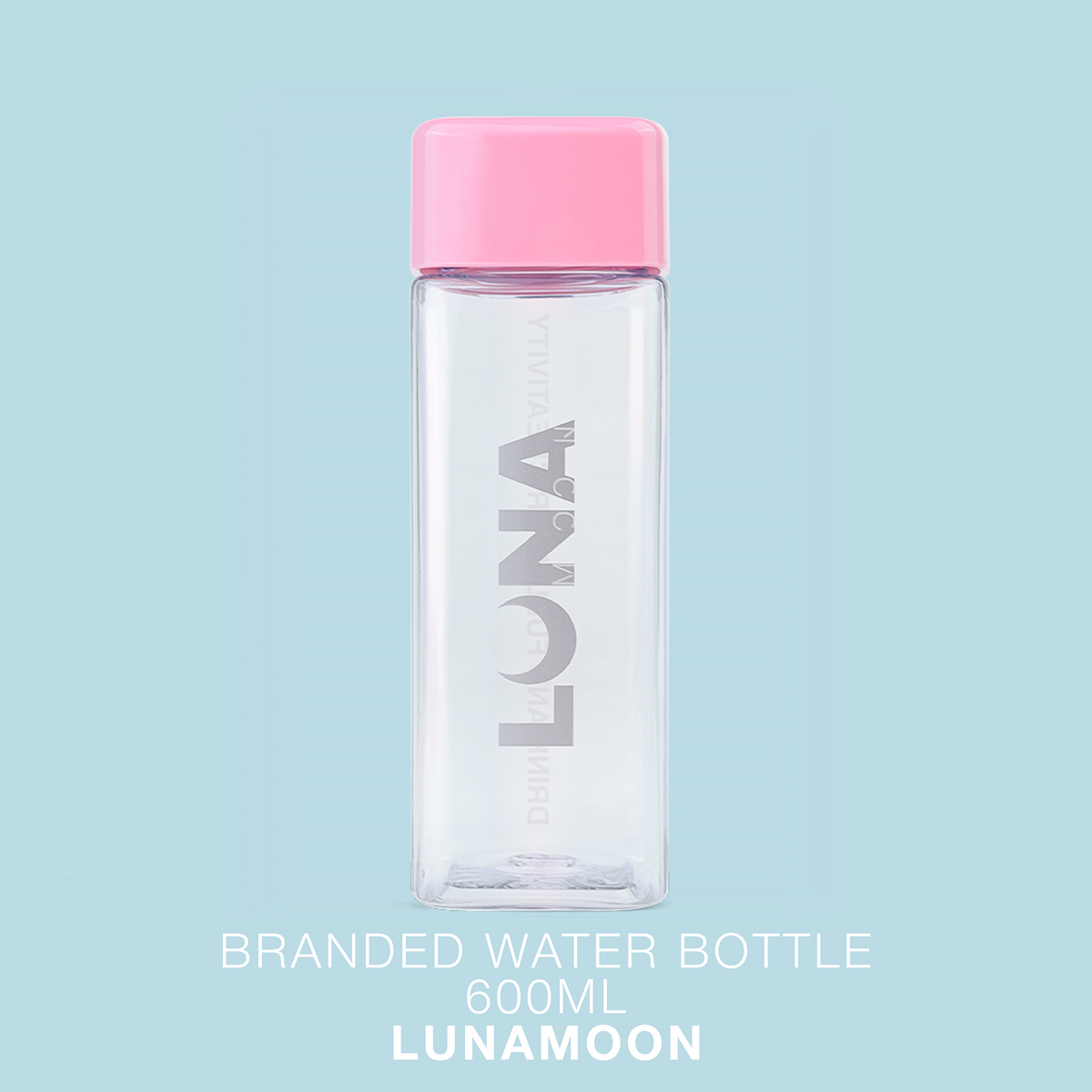 Botella de agua LUNAmoon por el lado del logo de la marca