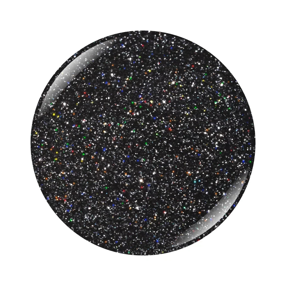 Detalle del color negro con brillo multicolor del Builder Gel Cupio Disco Cosmic Glitter