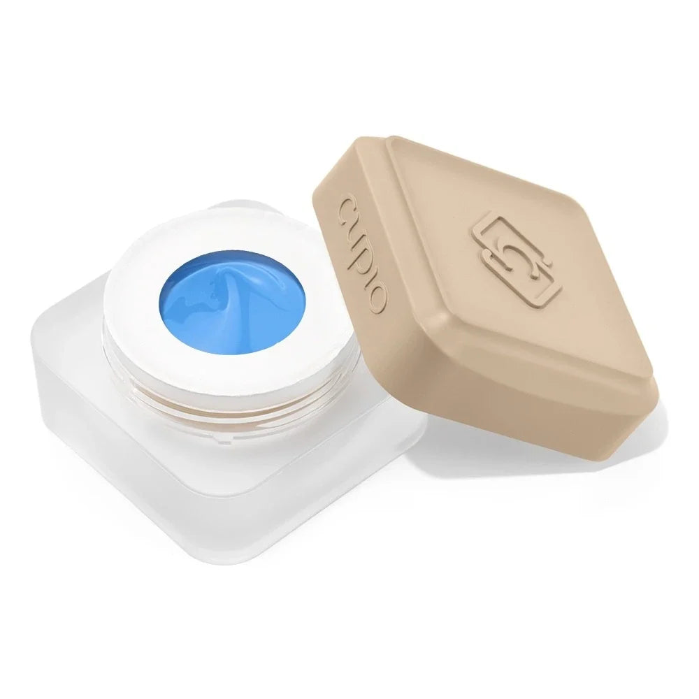 Tarro abierto del Builder Gel Cupio GELatto Blueberry de 15 ml en azul medio