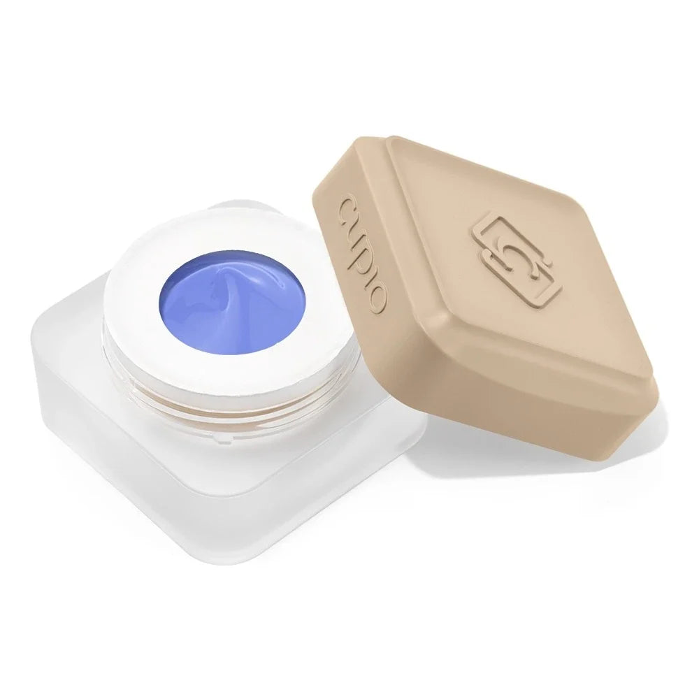 Tarro abierto del Builder Gel Cupio GELatto Curacao de 15 ml en azul lavanda