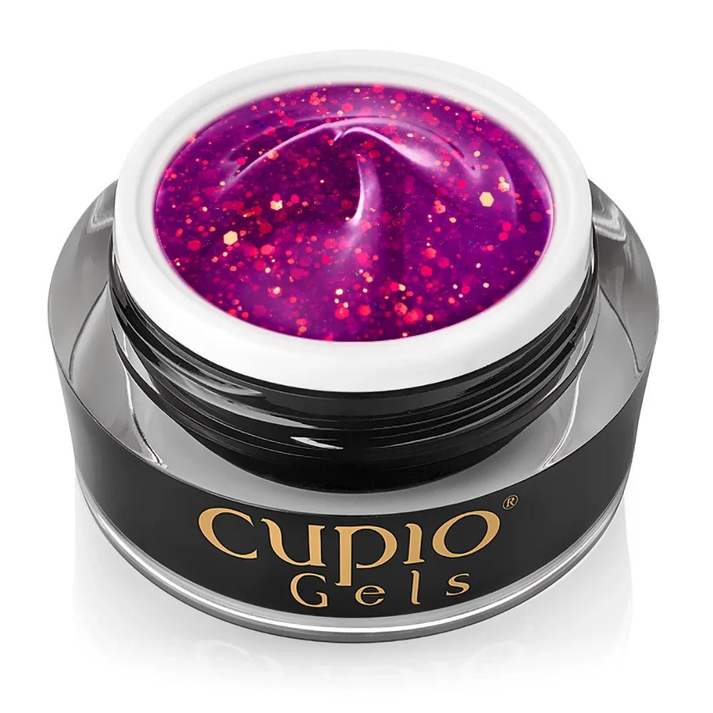 Tarro abierto del Builder Gel Cupio Glitter Neon Summer Babe de 15 ml en fucsia neón con purpurina