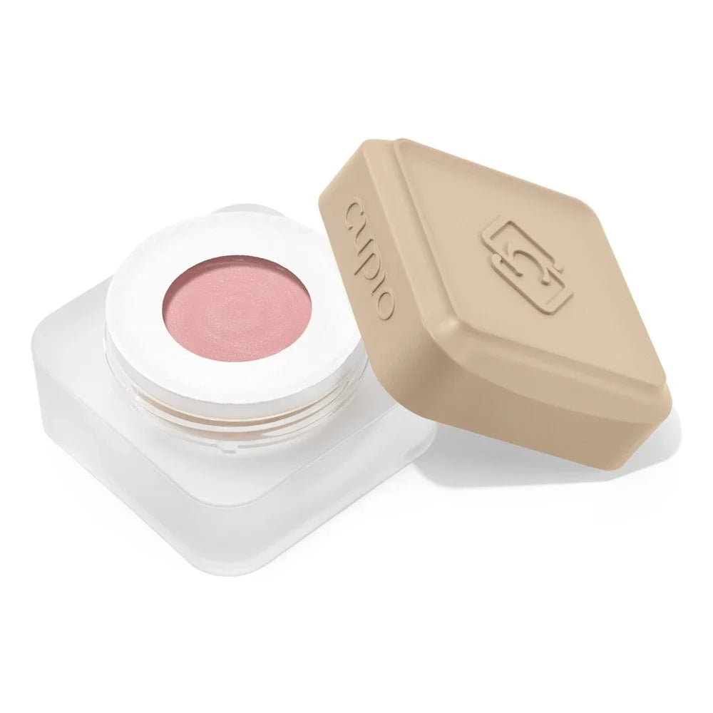 Tarro abierto del Builder Gel Cupio Make-Up Fiber Shimmer Petal de 15 ml en rosa pétalo con brillo
