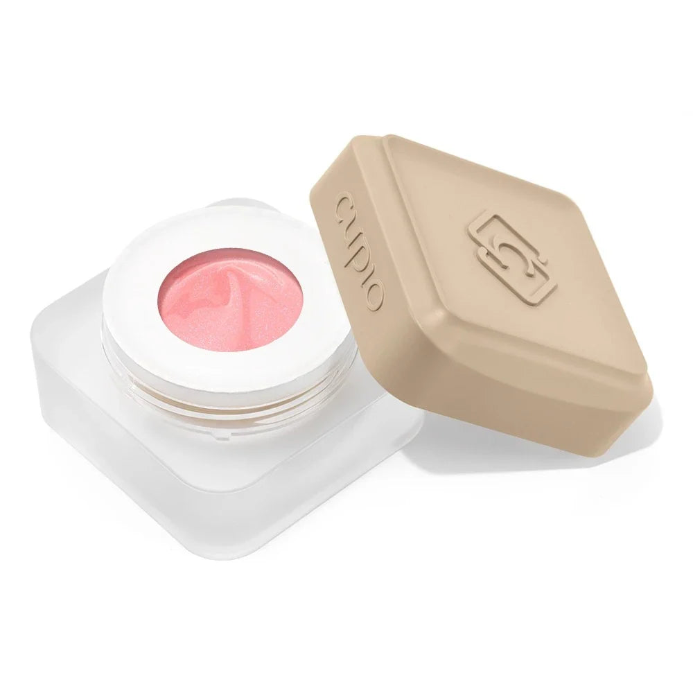 Tarro abierto del Builder Gel Cupio Make-Up Shiny Pink Aurora de 15 ml en rosa coral con brillo