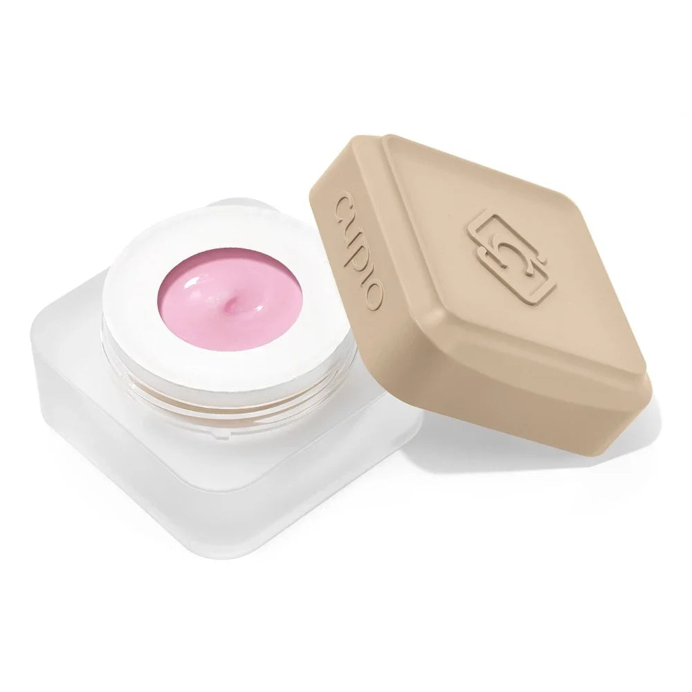 Tarro abierto del Builder Gel Cupio Milky Pink de 15 ml en rosa pastel lechoso