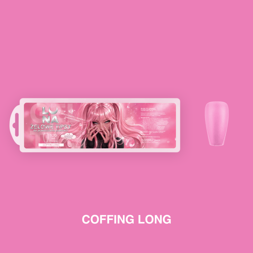 Gel Tips LUNAmoon Coffin Long - packaging y forma coffin