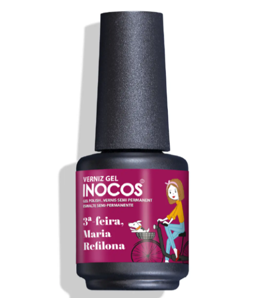 Frasco del esmalte semipermanente INOCOS 3ª Feira Maria Refilona 15 ml, tono burdeos nacarado