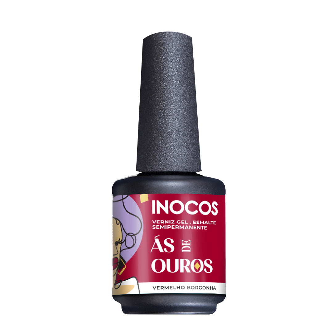 Frasco del esmalte semipermanente INOCOS Ás de Ouros 15 ml, rojo borgoña, colección Dama de Copas