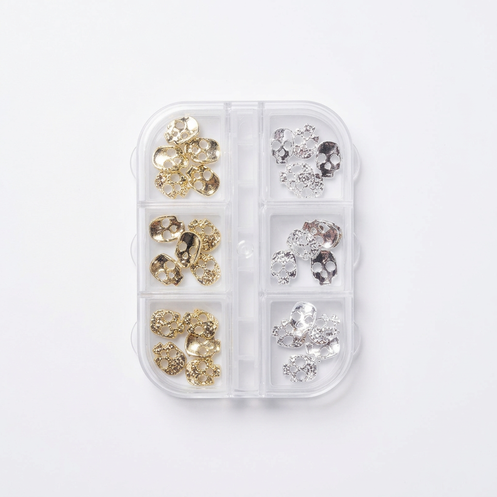 Estuche horizontal de calaveras con fondo de estudio blanco