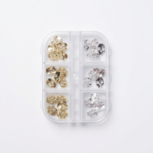 Estuche horizontal de calaveras con fondo de estudio blanco