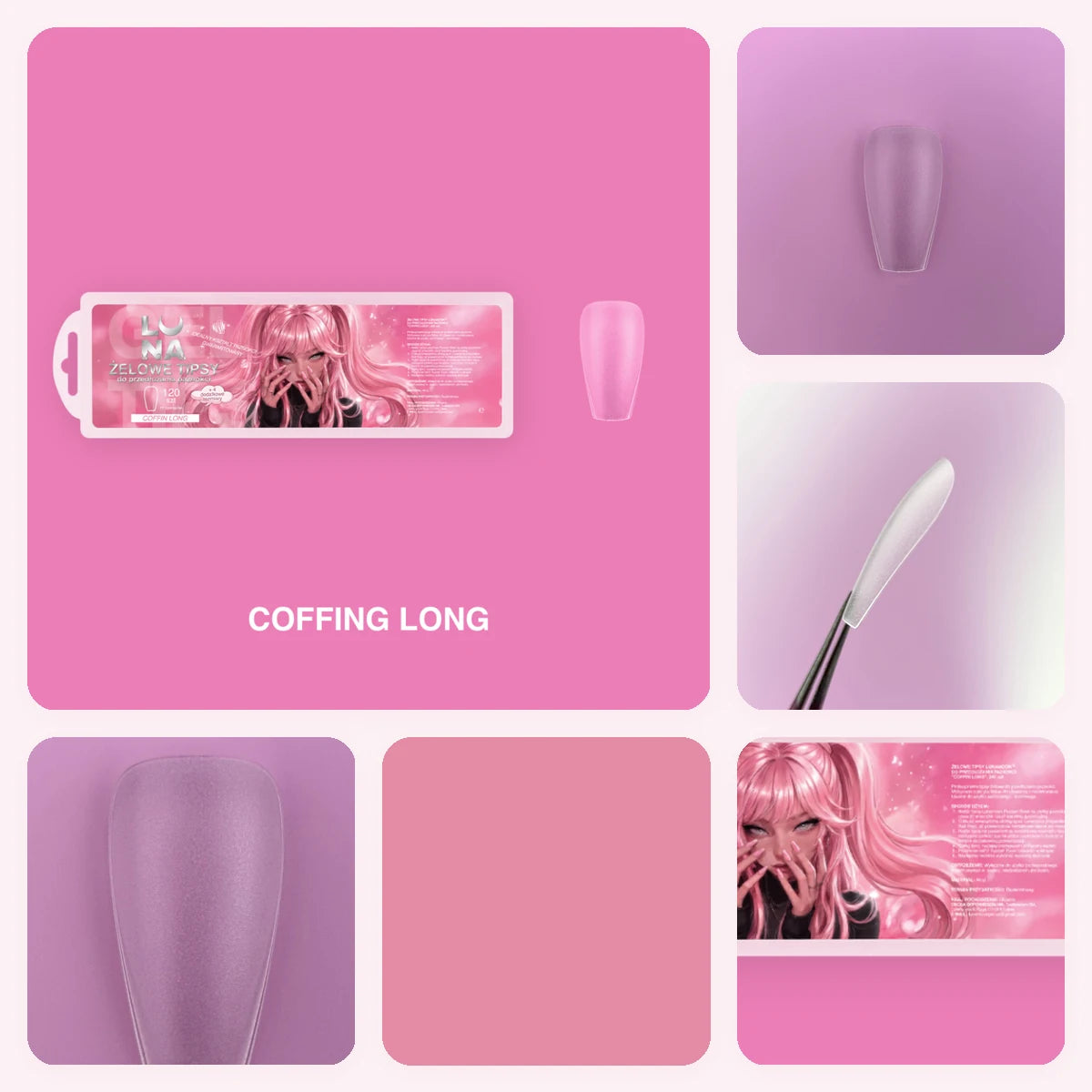 Gel Tips LUNAmoon Coffin Long – detalles del producto y tono del color