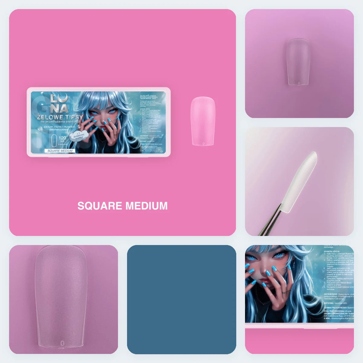 Gel Tips LUNAmoon Square Medium – detalles del producto y tono del color