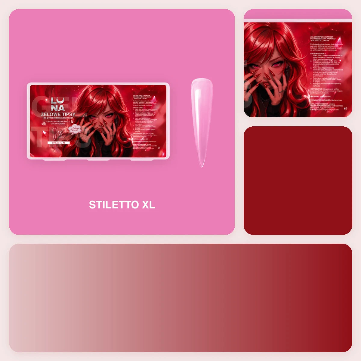 Gel Tips LUNAmoon Stiletto XL – detalles del producto y tono del color
