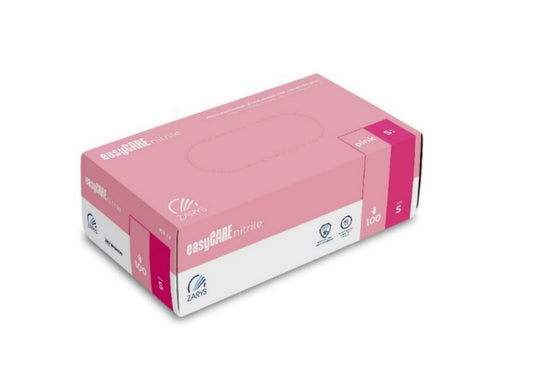 Caja de guantes de nitrilo rosa sin polvo easyCARE, 100 unidades