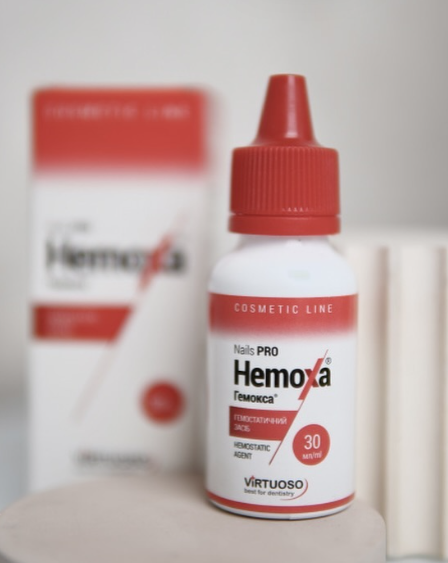 Hemoxa Virtuoso 30 ml líquido hemostático antiséptico con envase y caja