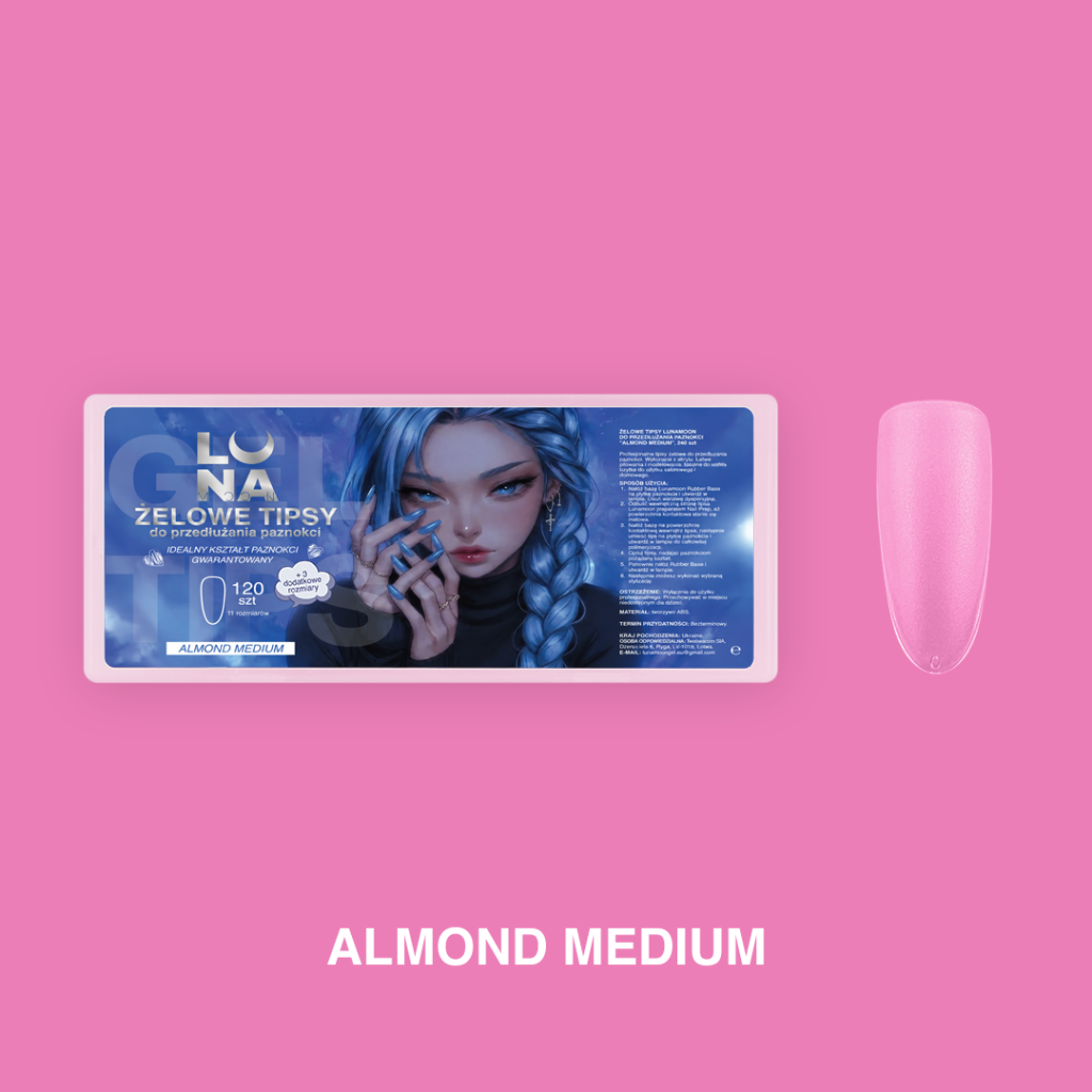 Gel Tips LUNAmoon Almond Medium - packaging y forma almendrada