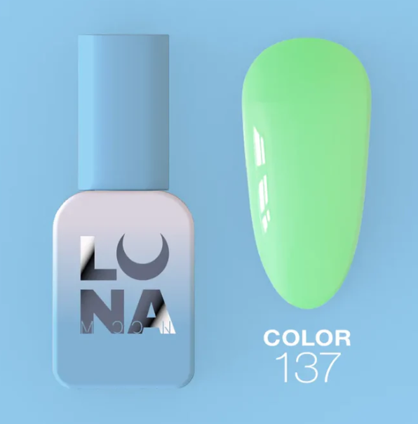 Esmalte semipermanente Luna Moon Color 137 8ml verde lima con botella y muestra