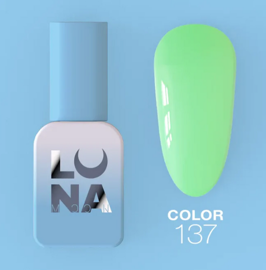 Esmalte semipermanente Luna Moon Color 137 8ml verde lima con botella y muestra