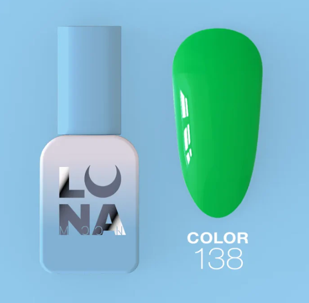 Esmalte semipermanente Luna Moon Color 138 8ml verde intenso con botella y muestra