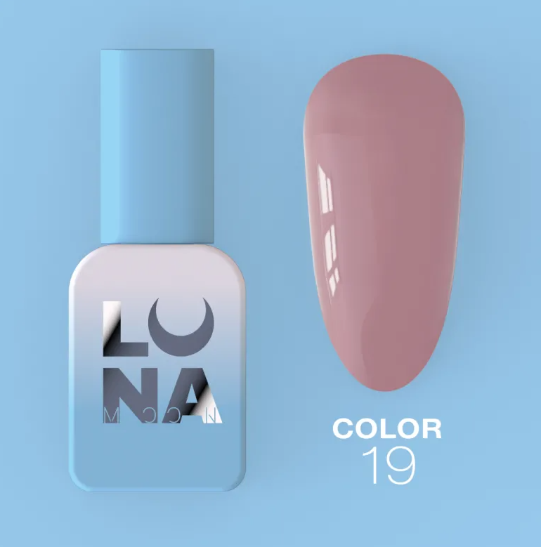 Esmalte semipermanente Luna Moon Color 19 8ml rosa malva con botella y muestra