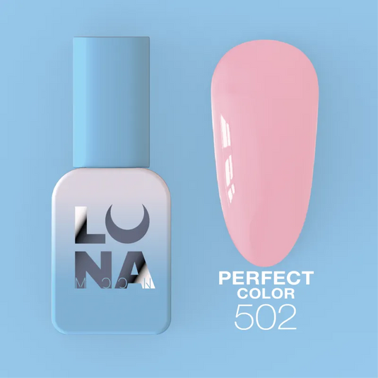 LUNAmoon Esmalte Semipermanente Perfect Nº 502 8 ml – envase y muestra aplicada en uña