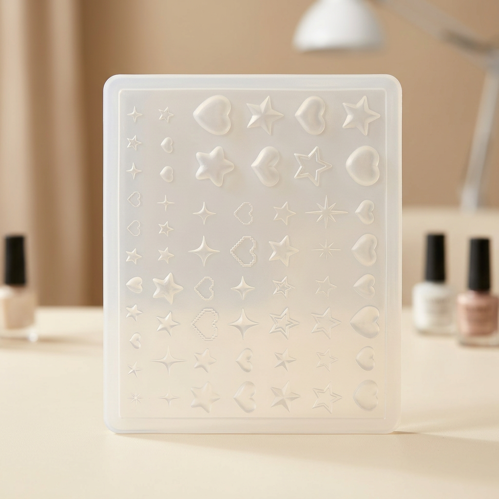 Molde de silicona de corazones y estrellas con fondo profesional de salón de uñas