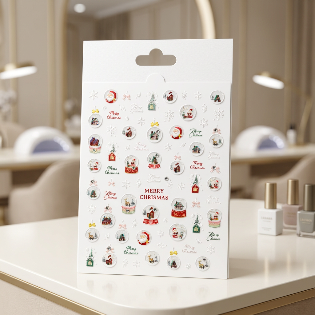 Pegatinas de Navidad con fondo profesional de salón de uñas
