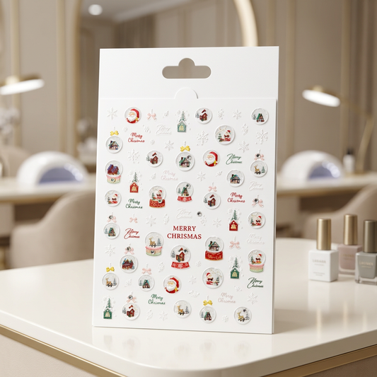 Pegatinas de Navidad con fondo profesional de salón de uñas