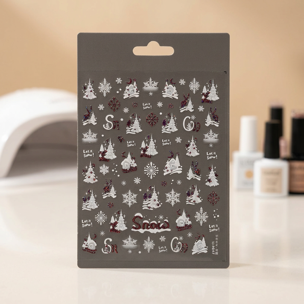 Pegatinas Navidad nieve con fondo profesional de salón de uñas