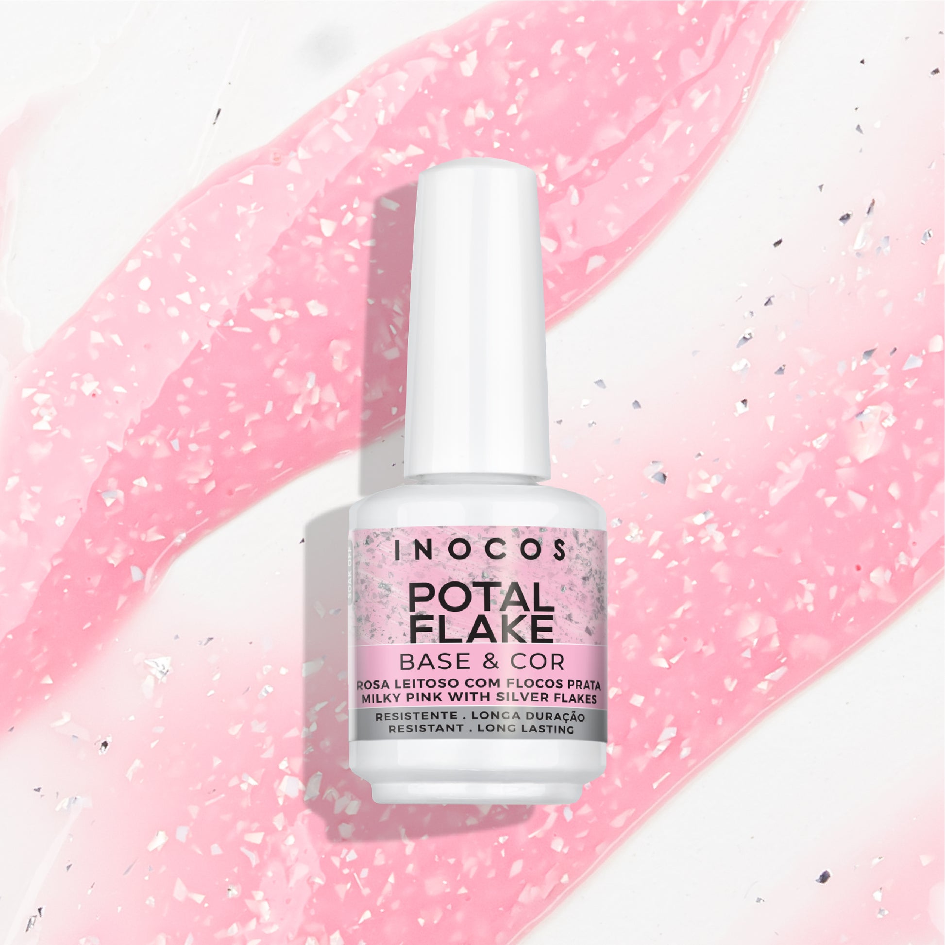 Inocos V. Gel Base Potal Rosa Lechoso Flocos Prata, 15ml