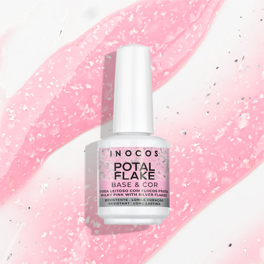 Inocos V. Gel Base Potal Rosa Lechoso Flocos Prata, 15ml