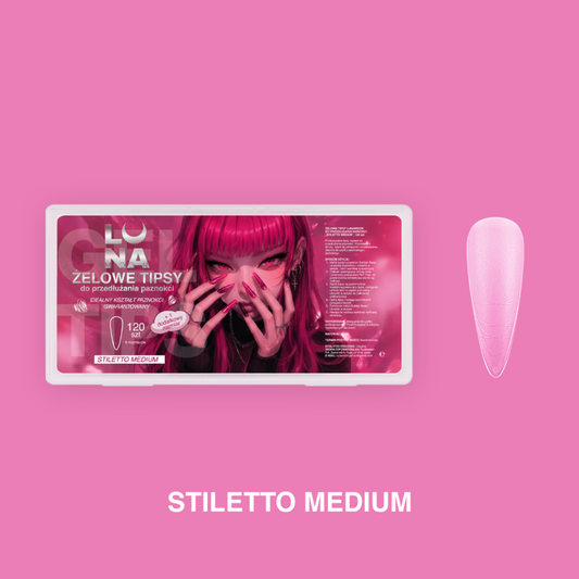Gel Tips LUNAmoon Stiletto Medium - packaging y forma stiletto